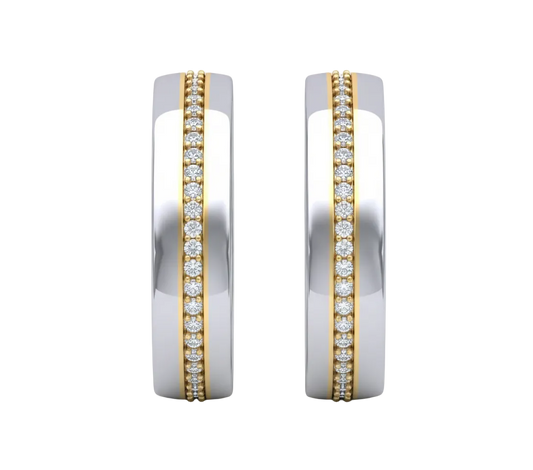 Dúo de Argollas de Matrimonio Bicolor con Diamantes