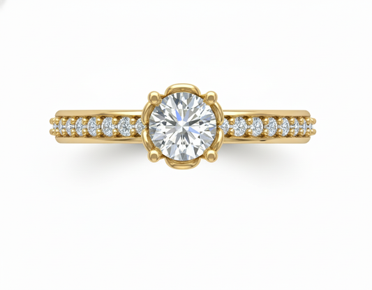 Anillo de Compromiso Solitario Redondo con Banda Pavé