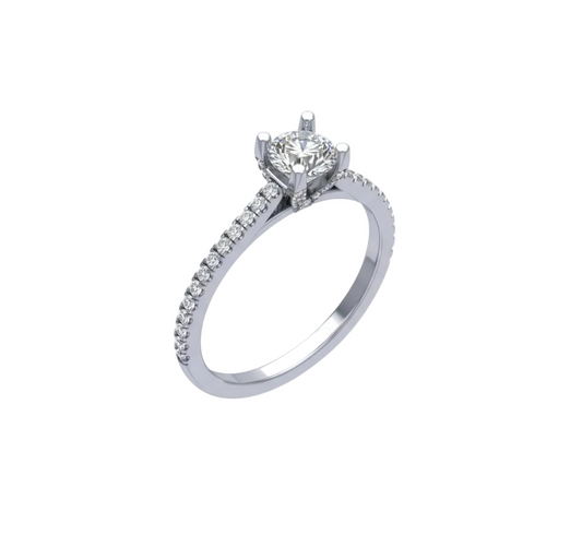 Anillo Solitario con Pavé de Diamantes y Diamante Central Redondo