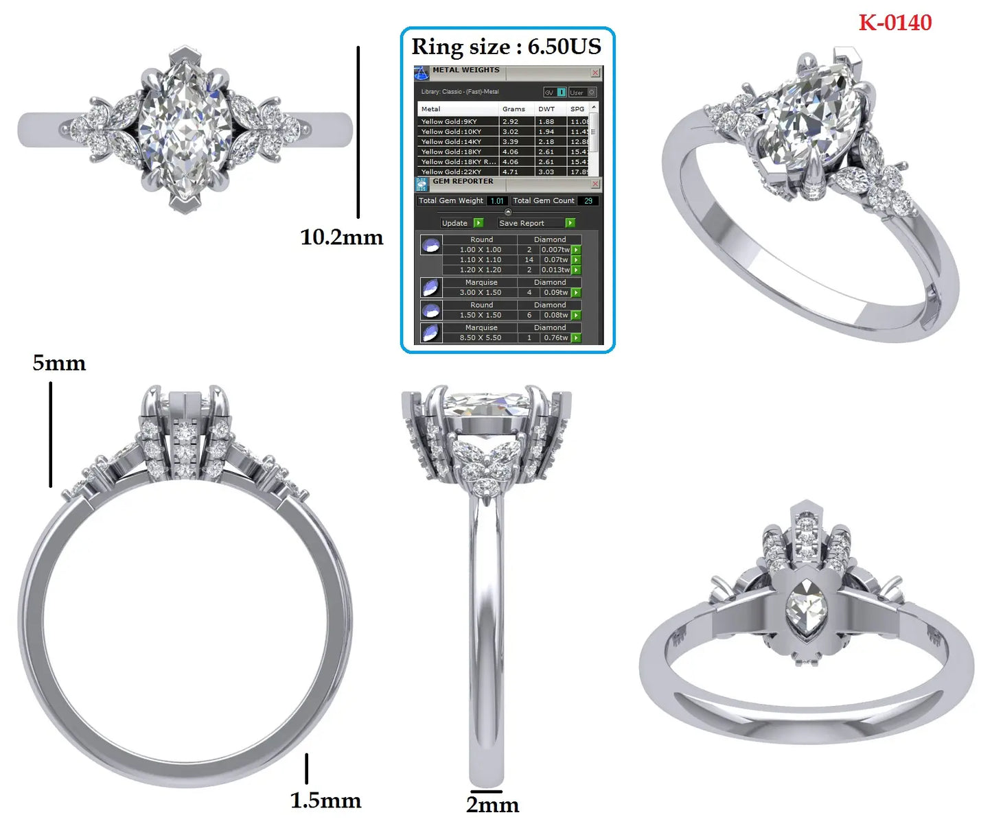 Anillo de Compromiso Diamante Marquise 1.01 ct Estilo Floral