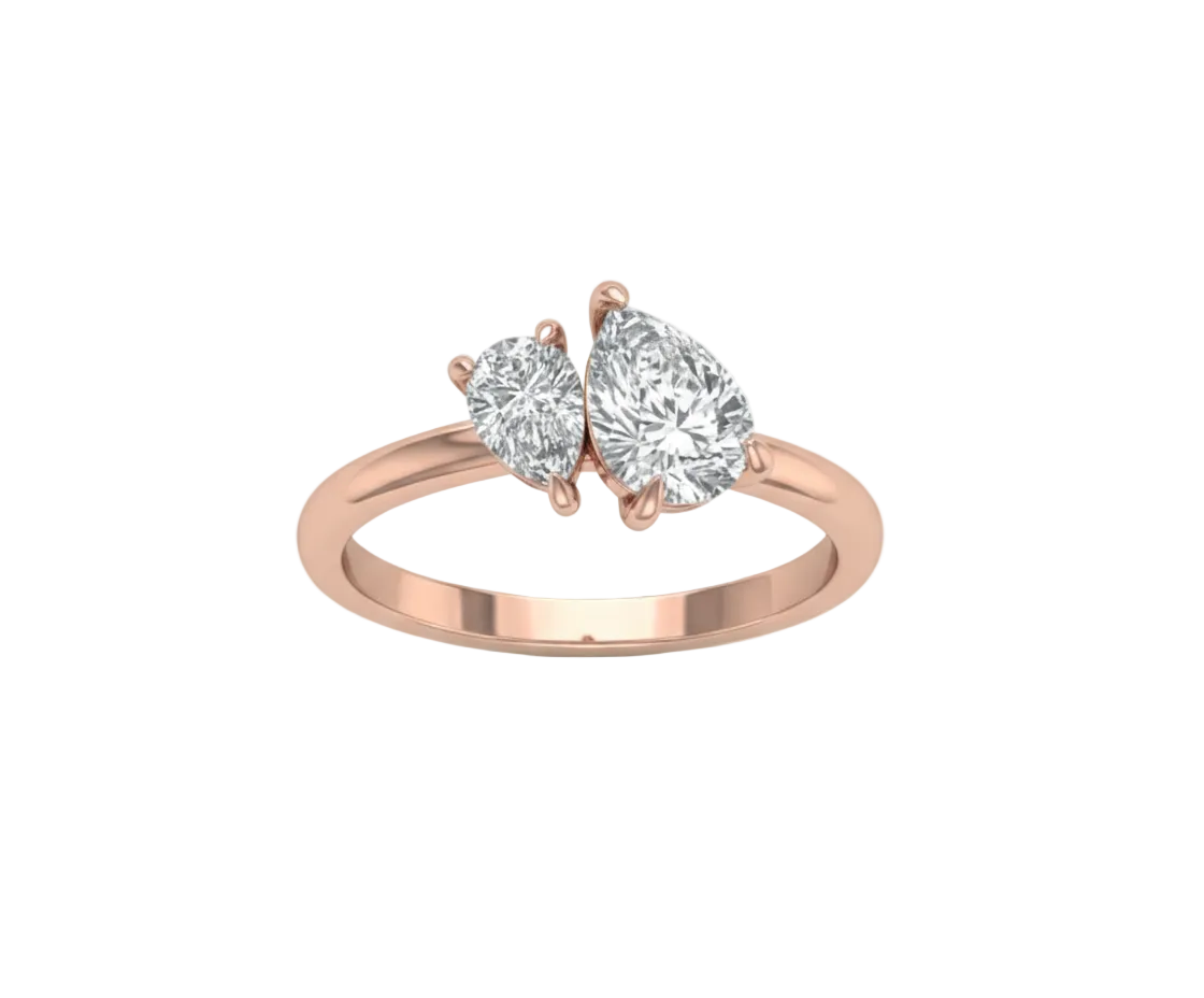 Anillo de Compromiso Toi et Moi con Diamantes Corte Pera