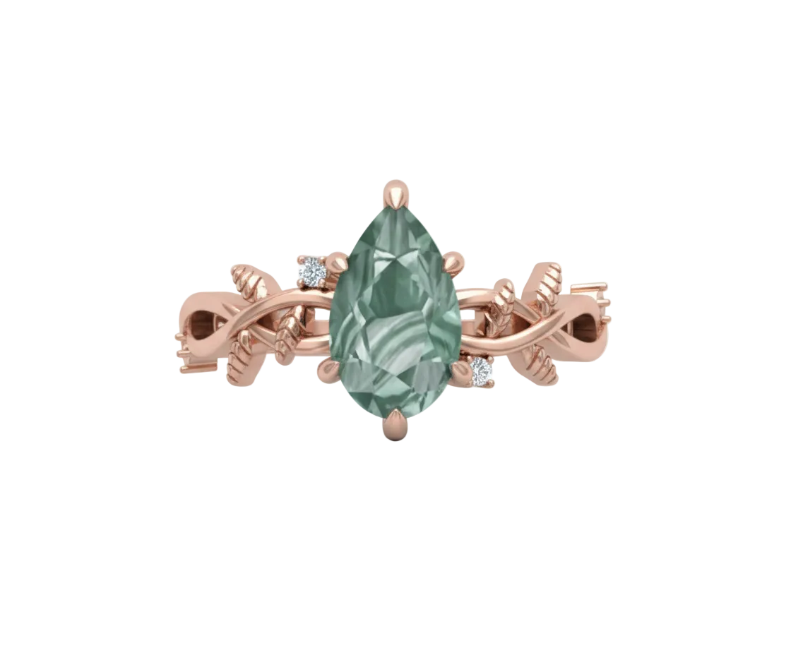 Anillo de Compromiso Estilo Enredadera con Diamante Pera