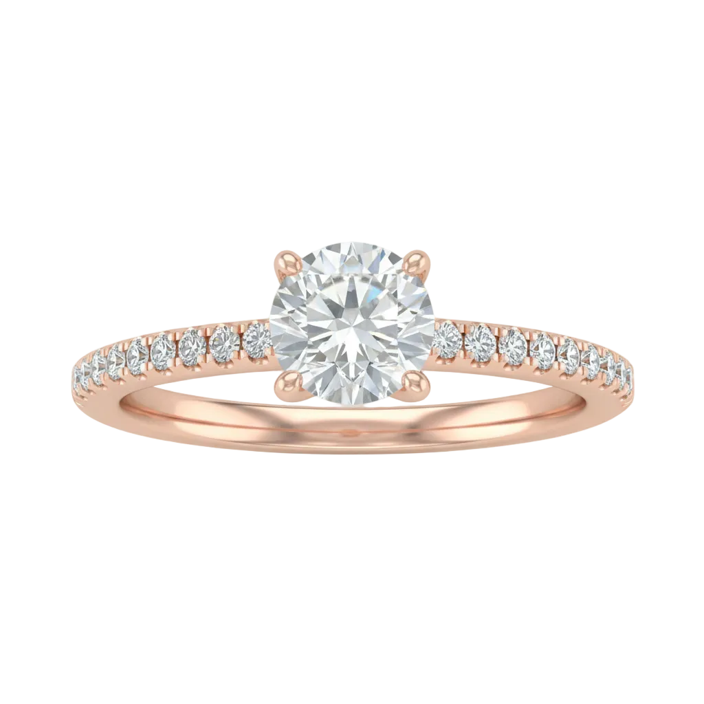 Anillo Solitario con Pavé de Diamantes y Diamante Central Redondo