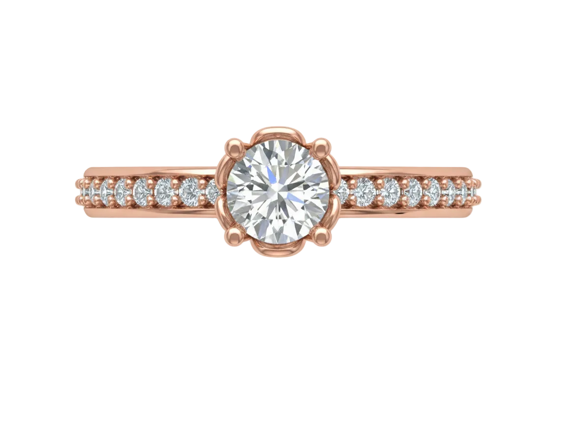 Anillo de Compromiso Solitario Redondo con Banda Pavé