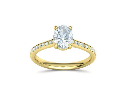 Anillo de Compromiso de Oro con Diamantes Central Ovalada Brillante