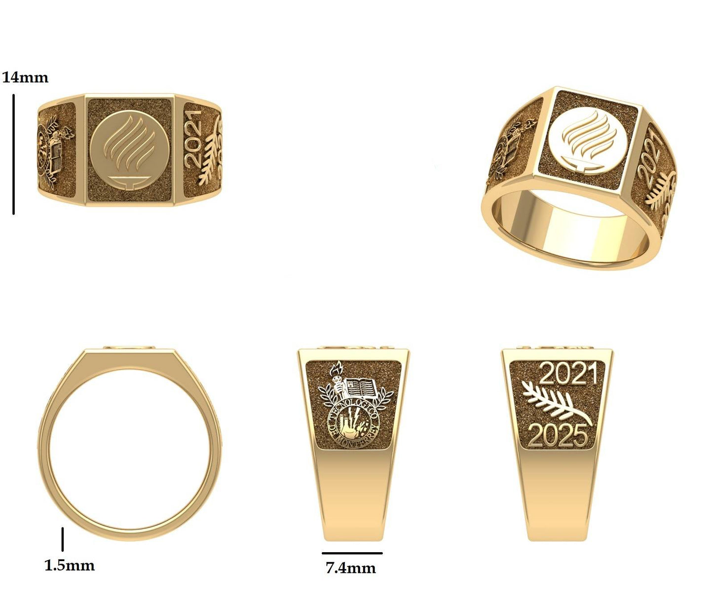 Anillo Graduación con Logo Frontal 14mm de Oro