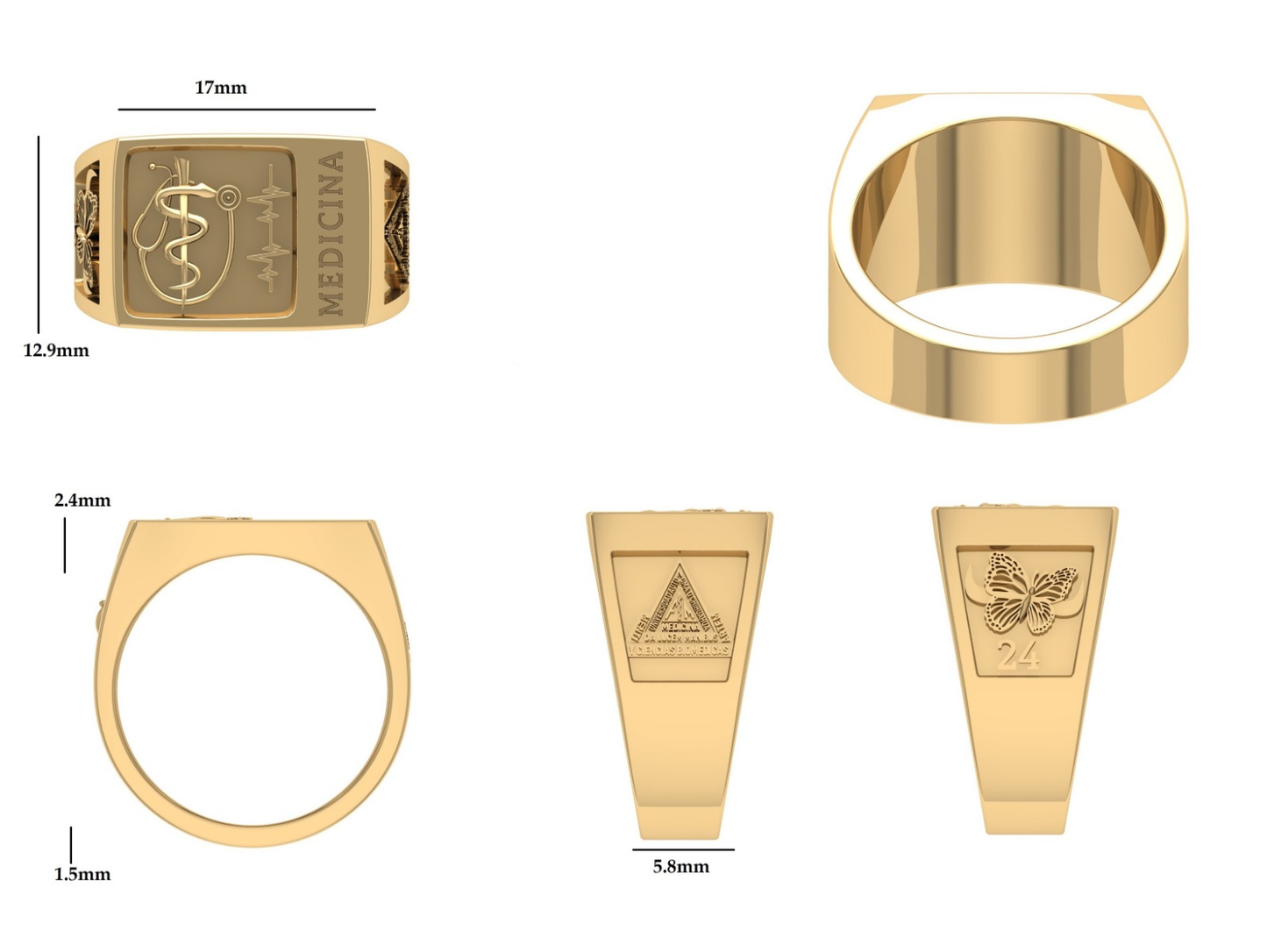 Anillo de Graduación Rectangular con Logo Grabado