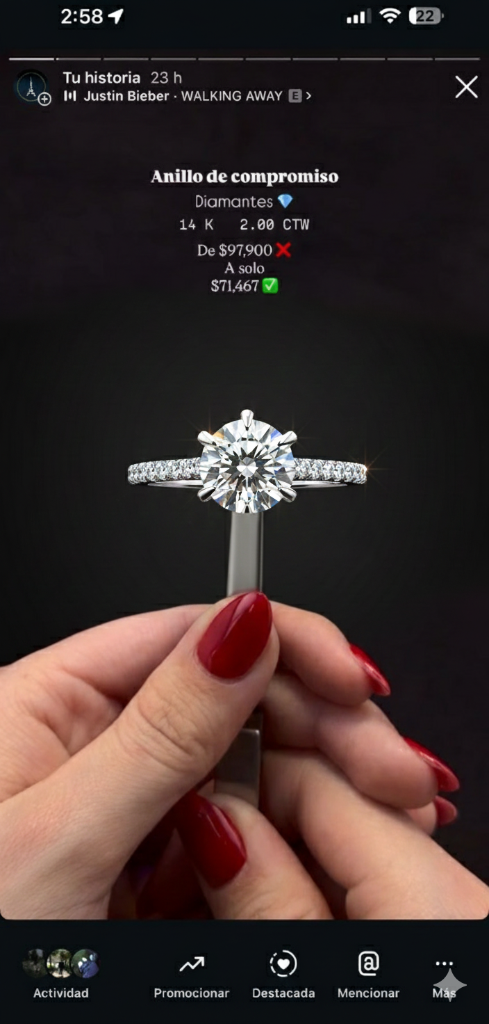 Anillo de Compromiso Oro 14K con Diamantes 2.00 CTW de Corte Redondo