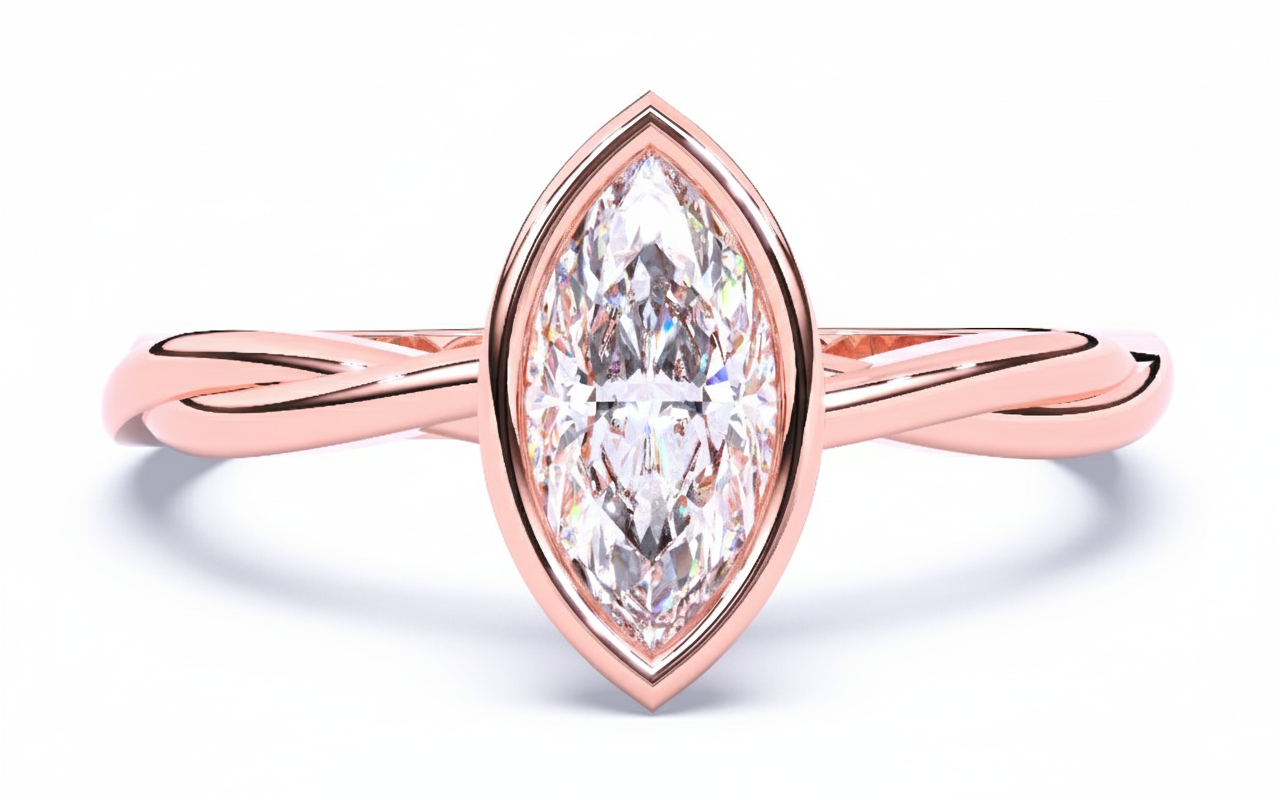 Anillo de Compromiso con Bisel y Banda Trenzada