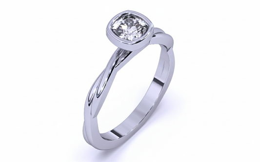 Anillo de Compromiso con Diamante Corte Cushion y Brazo Trenzado