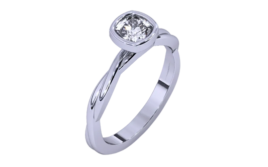 Anillo de Compromiso con Diamante Corte Cushion y Brazo Trenzado
