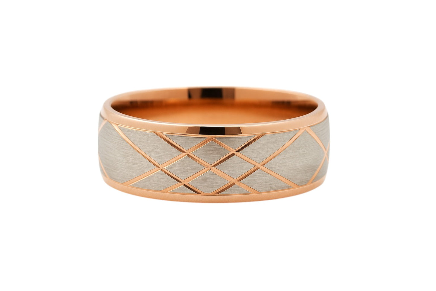 Argolla De Matrimonio de Oro Rosa y Blanco 14K 4 mm "Cross My Heart"
