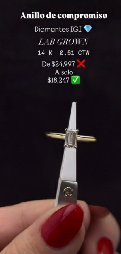 Anillo de Compromiso Oro 14K - Diamante Lab Grown Corte Esmeralda 0.51 CTW