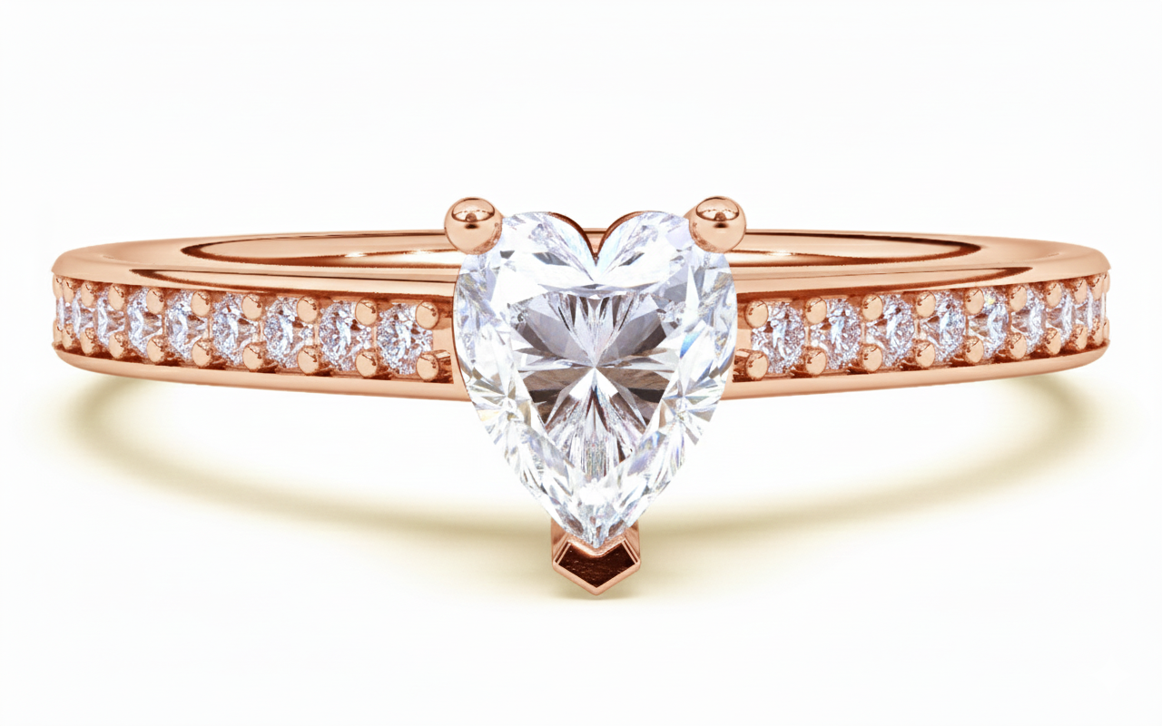 Anillo Compromiso Corazón con Diamantes Laterales