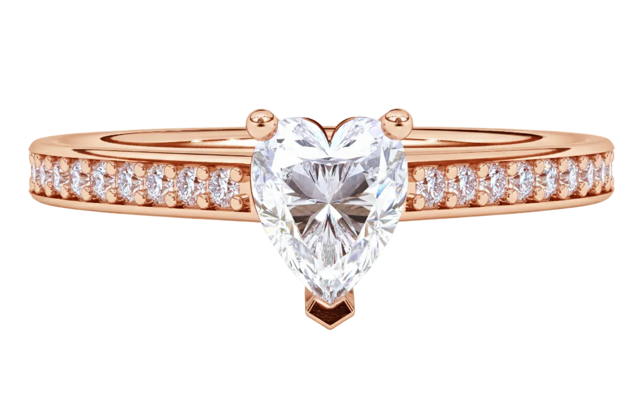 Anillo Compromiso Corazón con Diamantes Laterales
