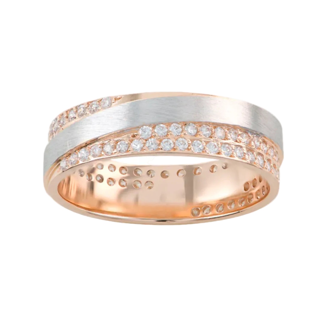 Argolla Oro Rosa 14k Combinado con Oro Blanco y Circonias Suizas Incrustadas