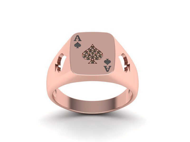 Fino Anillo de Oro 14k con Forma de Ace Poker y Brillantes Incrustaciones