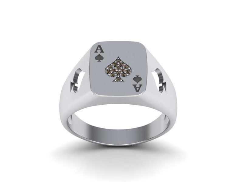 Fino Anillo de Oro 14k con Forma de Ace Poker y Brillantes Incrustaciones