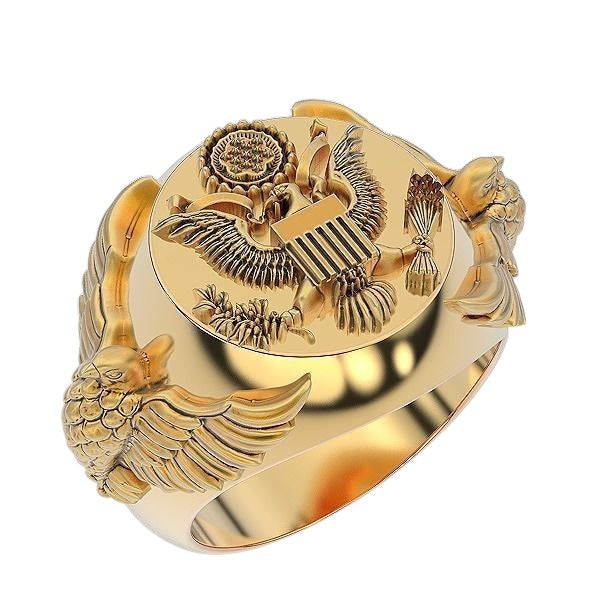 Impresionante Anillo American Eagle de Oro Amarillo 14k