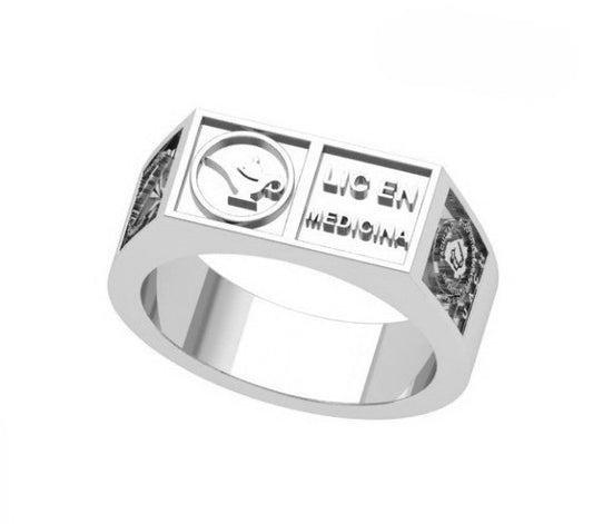 Anillo de Graduación Logo Rectangular con Grabados Laterales Escolares