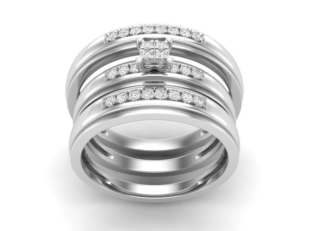 Sofisticado Trio de Argollas Matrimoniales AV 326 con Solitario de Cuadrado Dividido en Cuatro
