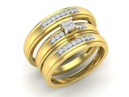 Trio de Argollas Matrimoniales AV 326 con Solitario de Cuadrado Dividido en Cuatro