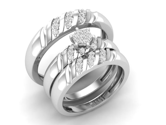 Trio de Argollas Matrimoniales AV 453 con Solitario Hexagonal