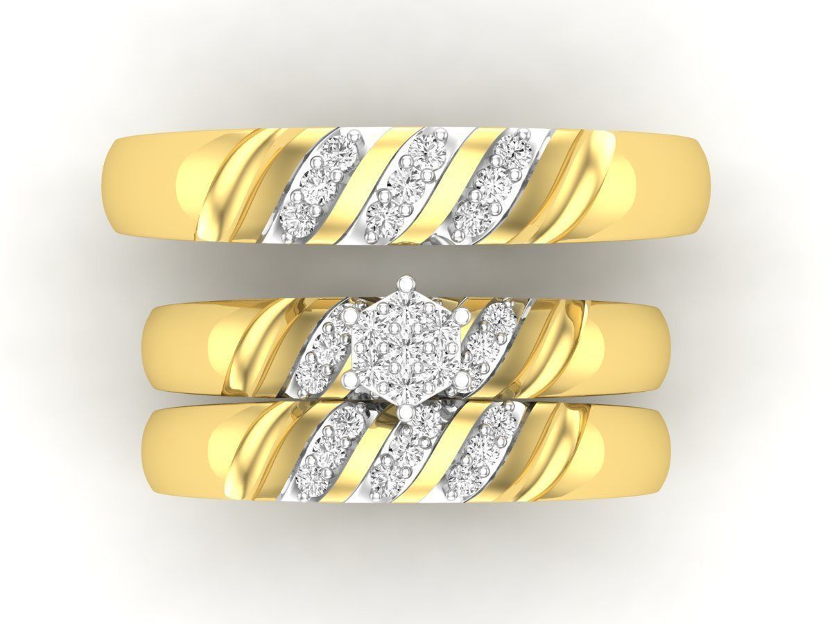 Elegante Trio de Argollas Matrimoniales AV 453 con Solitario Hexagonal