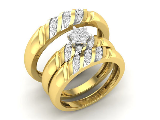Trio de Argollas Matrimoniales AV 453 con Solitario Hexagonal