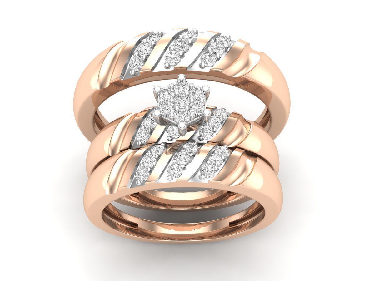 Elegante Trio de Argollas Matrimoniales AV 453 con Solitario Hexagonal