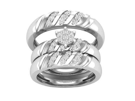 Trio de Argollas Matrimoniales AV 453 con Solitario Hexagonal