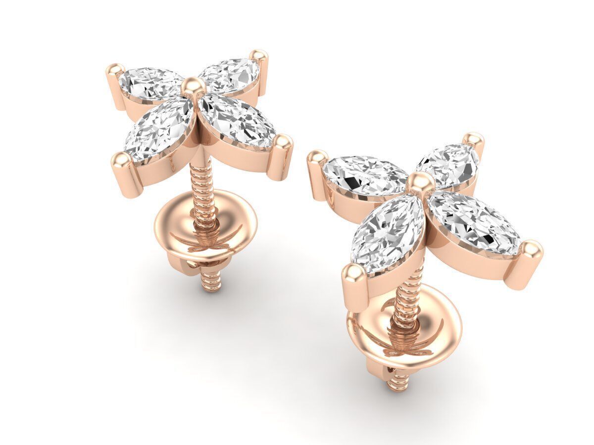 Aretes de Oro con Incrustaciones Brillantes en Forma de Flor