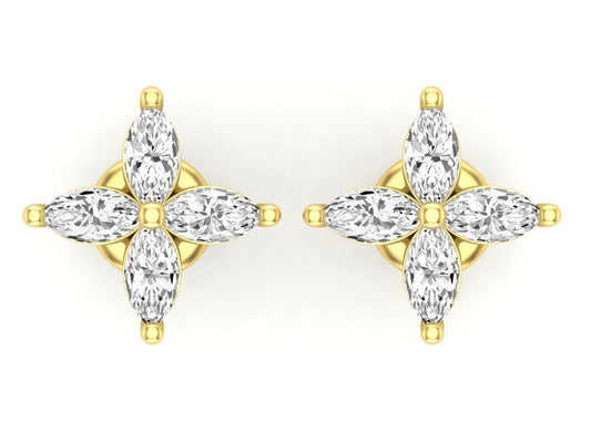 Aretes de Oro con Incrustaciones Brillantes en Forma de Flor