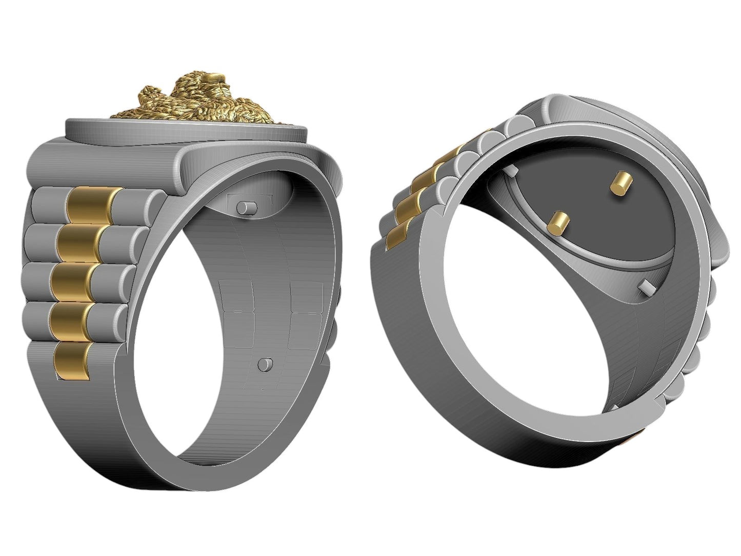 Extravagante Anillo Rostro de Oso de Oro Blanco y Amarillo