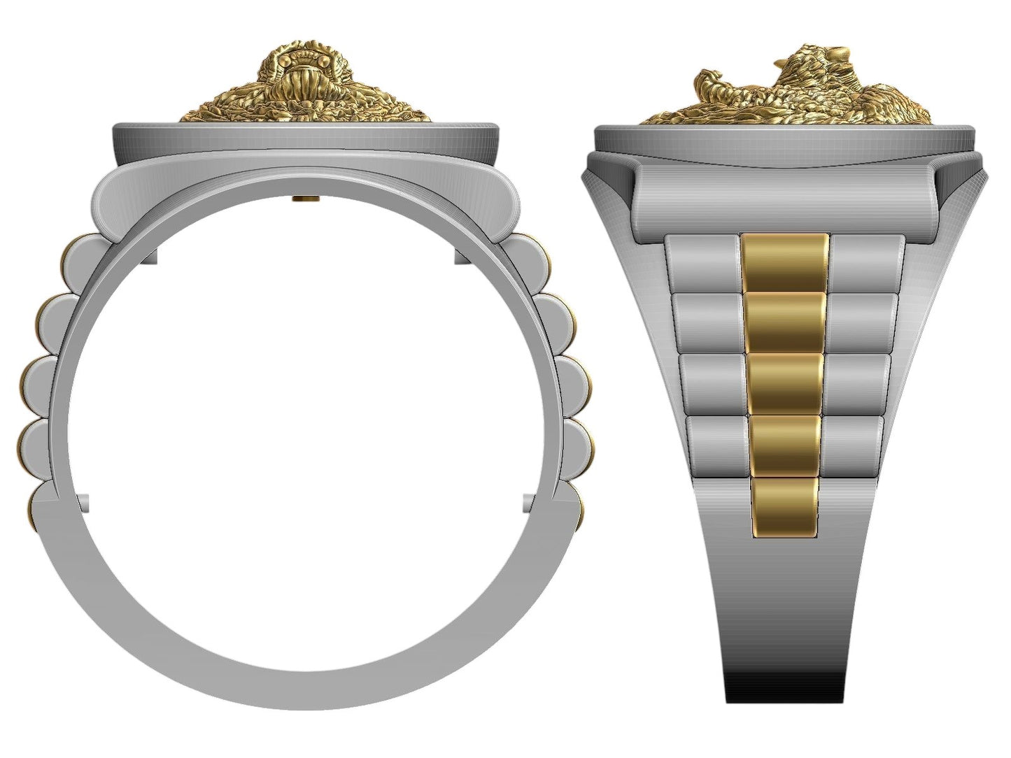 Extravagante Anillo Rostro de Oso de Oro Blanco y Amarillo