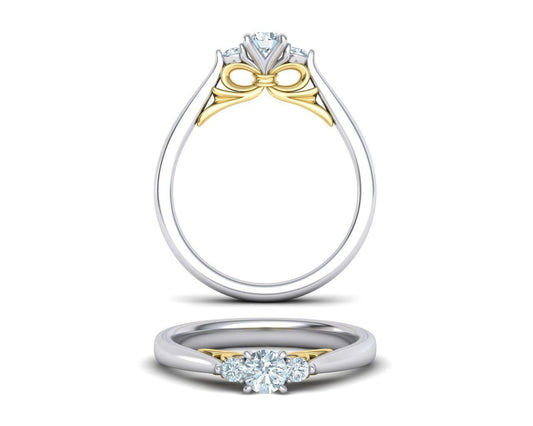 Anillo de Compromiso Tres Piedras Bow de Oro 14k Diamantes