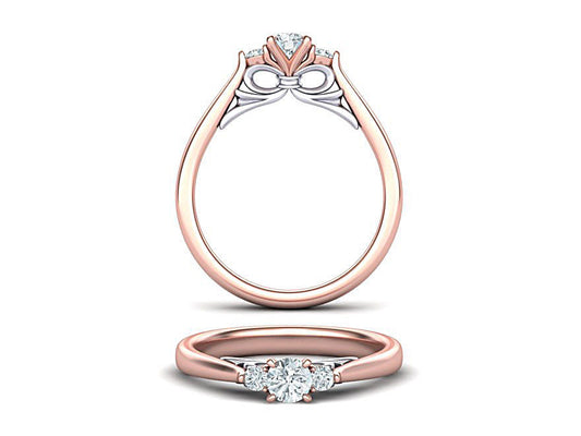 Anillo de Compromiso Tres Piedras Bow de Oro 14k  Diamantes