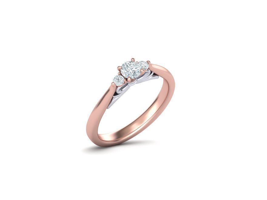 Precioso Anillo de Compromiso Tres Piedras Bow de Oro 14k y Brillantes Incrustaciones