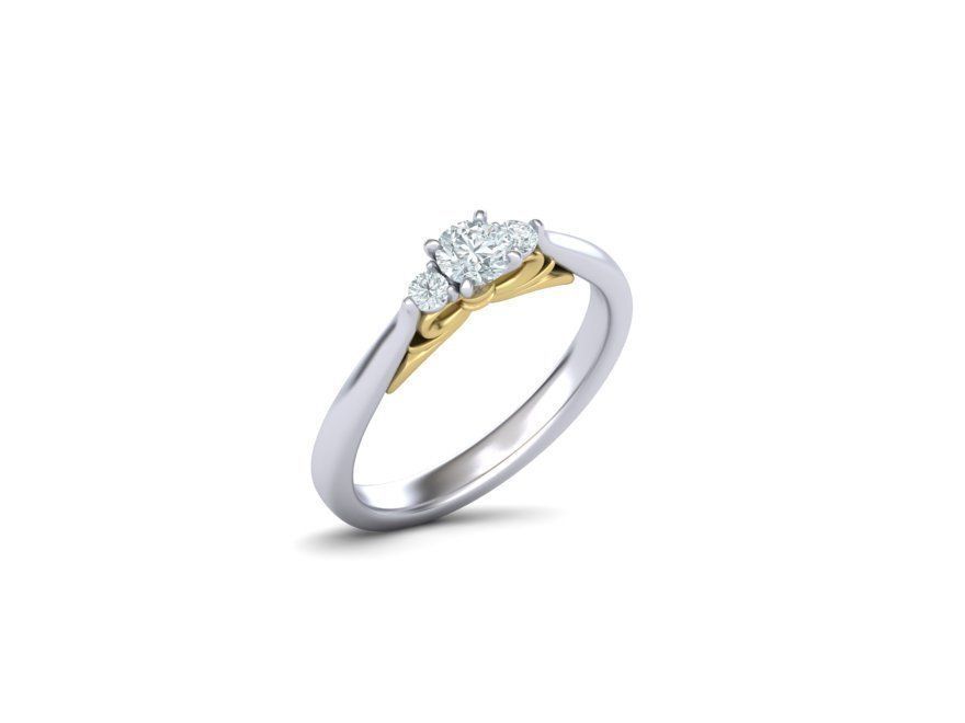 Precioso Anillo de Compromiso Tres Piedras Bow de Oro 14k y Brillantes Incrustaciones