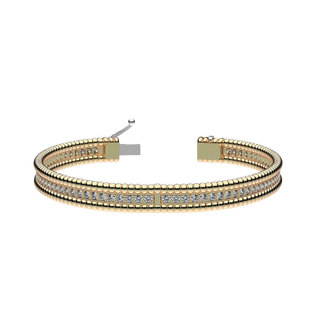 Atractivo Brazalete de Oro Amarillo 14k con Incrustaciones