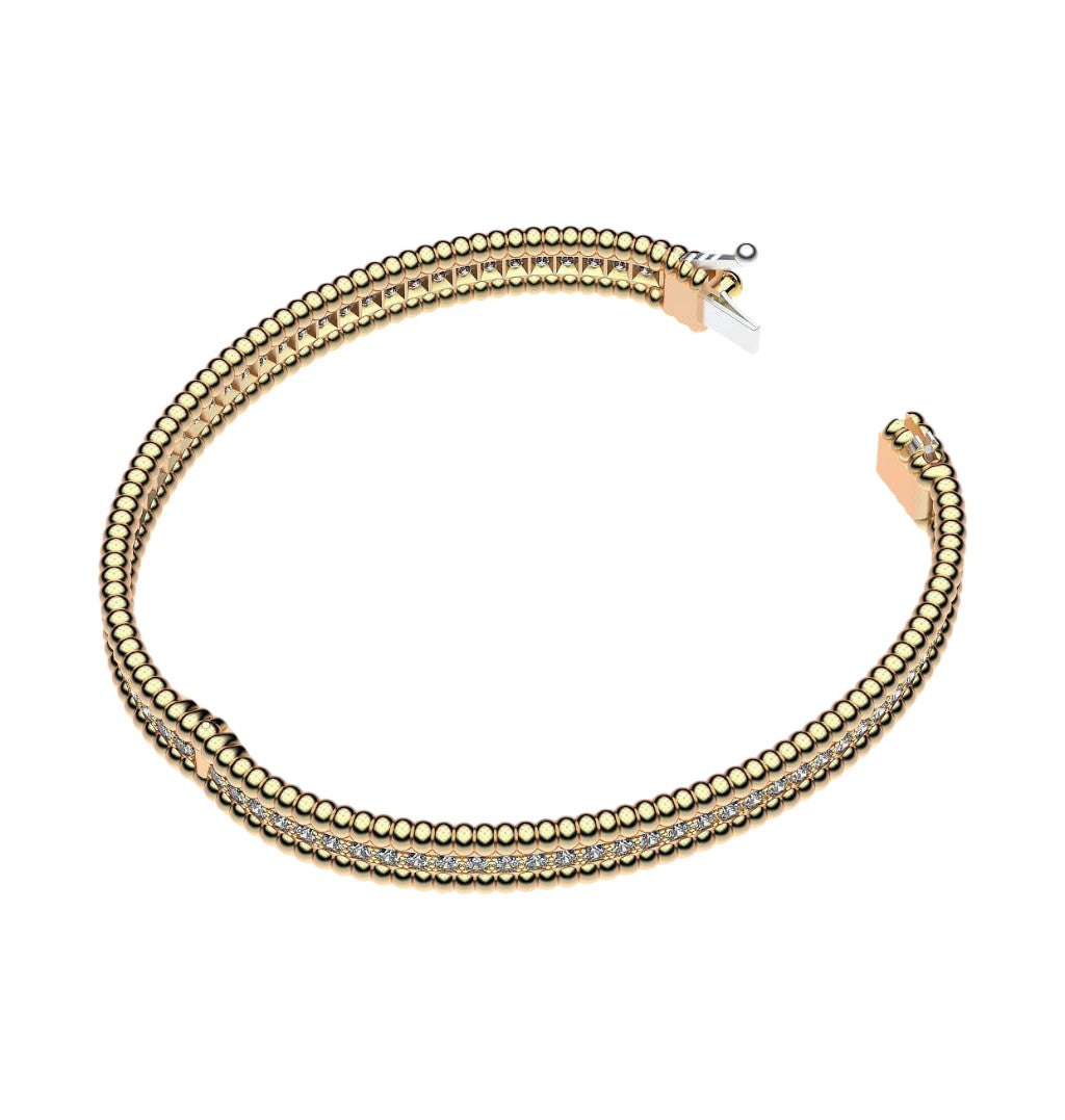 Atractivo Brazalete de Oro Amarillo 14k con Incrustaciones