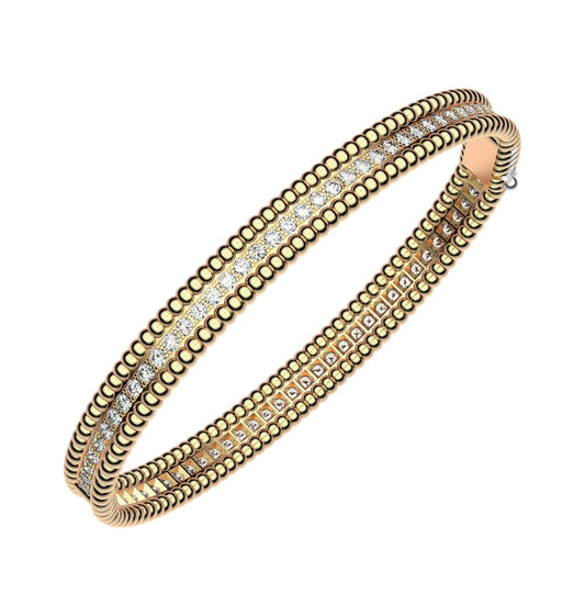 Atractivo Brazalete de Oro Amarillo 14k con Incrustaciones
