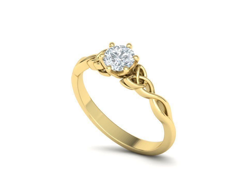 Elegante Anillo de Compromiso con Nudo Celta de Oro 14k e Incrustación Redonda