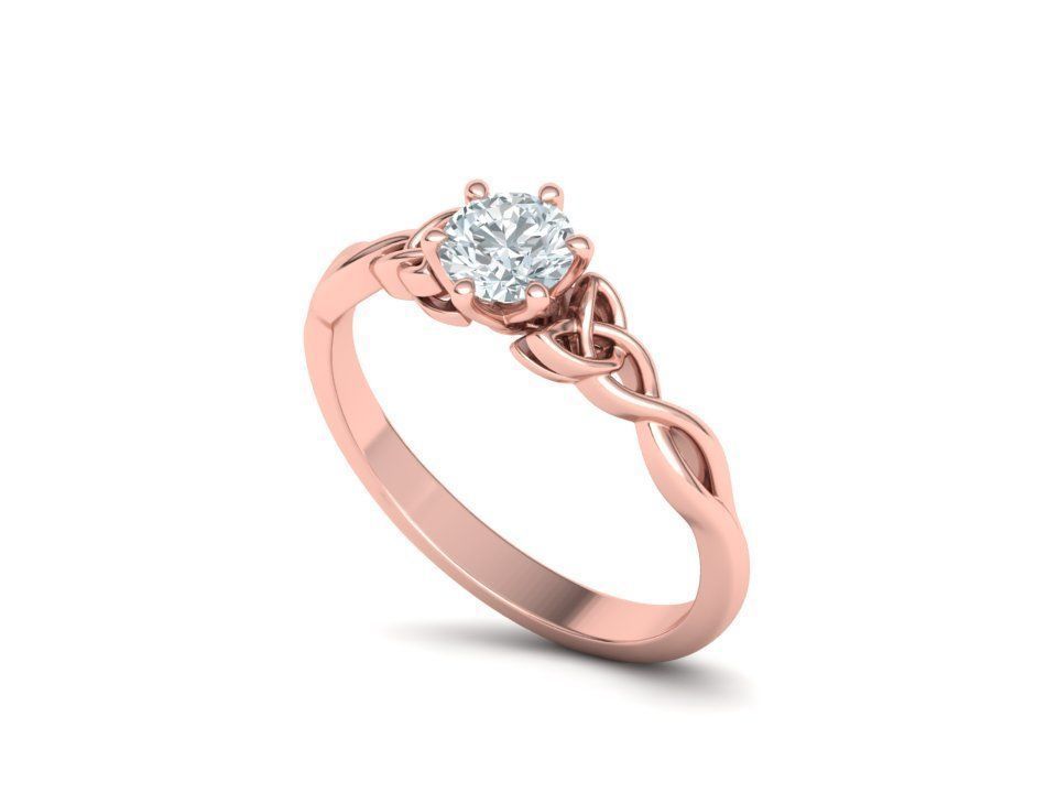 Elegante Anillo de Compromiso con Nudo Celta de Oro 14k e Incrustación Redonda
