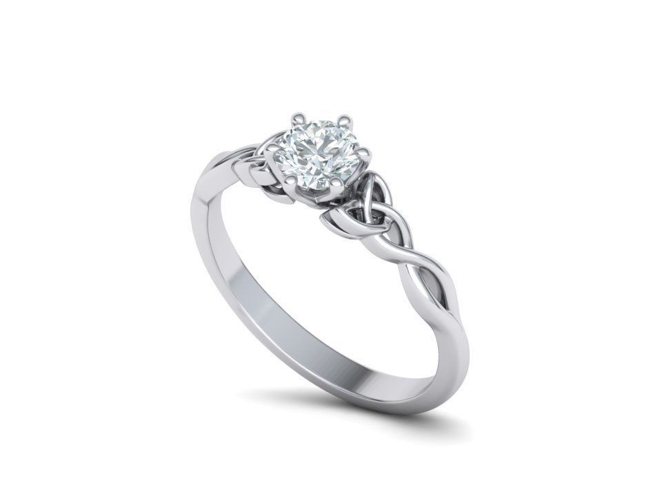 Elegante Anillo de Compromiso con Nudo Celta de Oro 14k e Incrustación Redonda
