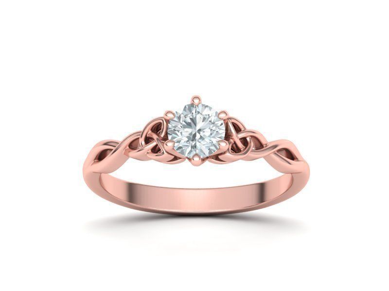 Elegante Anillo de Compromiso con Nudo Celta de Oro 14k e Incrustación Redonda