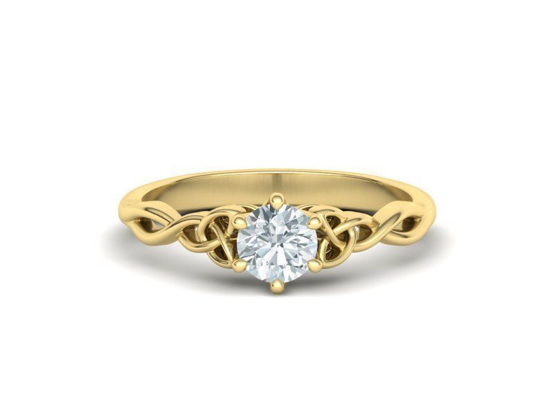Elegante Anillo de Compromiso con Nudo Celta de Oro 14k e Incrustación Redonda