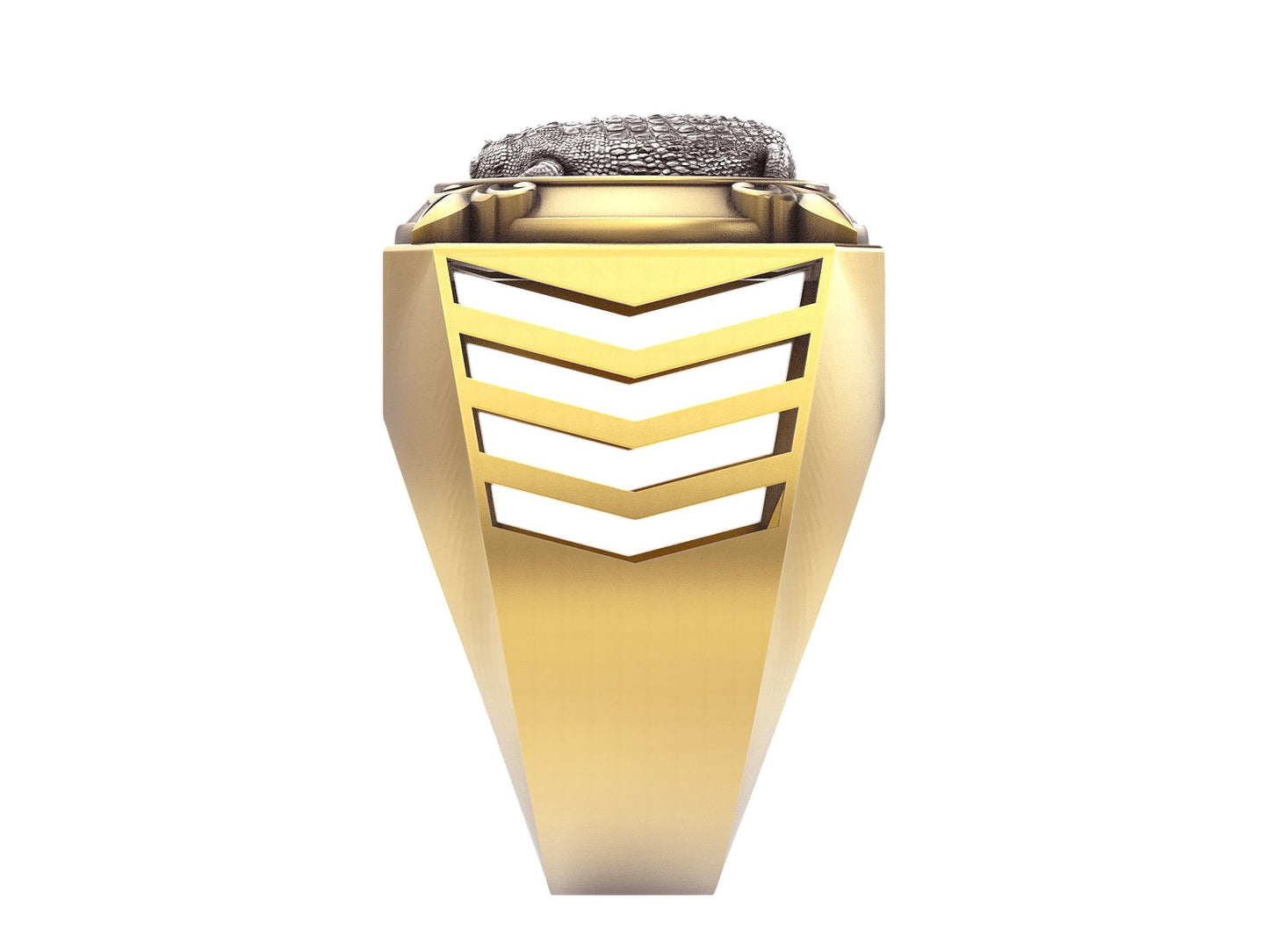 Increíble Anillo de Oro Amarillo con Cocodrilo de Oro Blanco