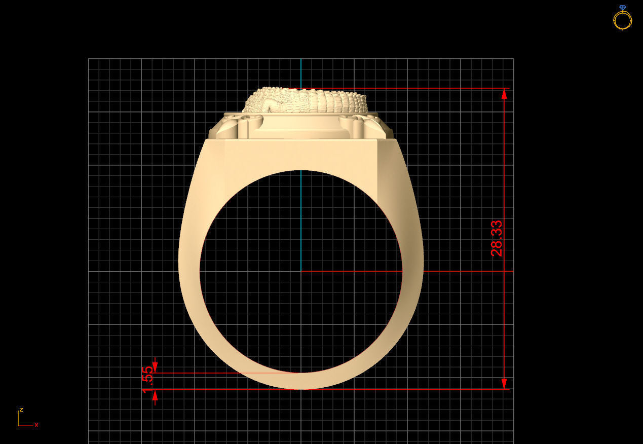 Increíble Anillo de Oro Amarillo con Cocodrilo de Oro Blanco