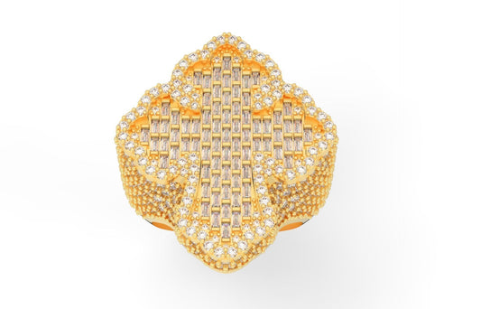 Anillo Cross Ring de Oro Amarillo Recubierto de Deslumbrantes Incrustaciones